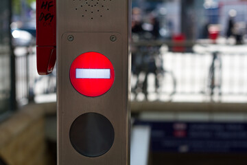 No entrance, one way sign on the underground metro station entrance
