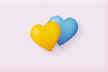 Save life in Ukraine. two hearts in the color of the Ukrainian flag. Icon for your banners. 3D Web Vector Illustrations.