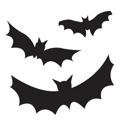 Halloween black bat icon set, Bats Silhouettes, Halloween symbol, on white background.