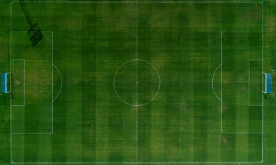 zenithal aerial view of a natural grass soccer ground