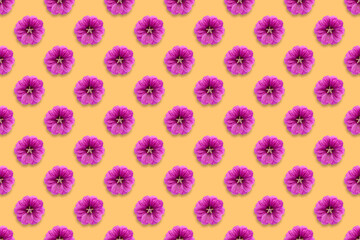 Pattern of purple flowers on a red background