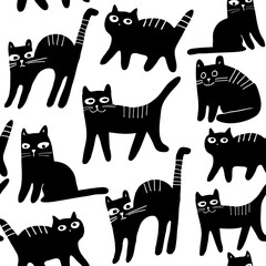 seamless vector pattern with black cats.