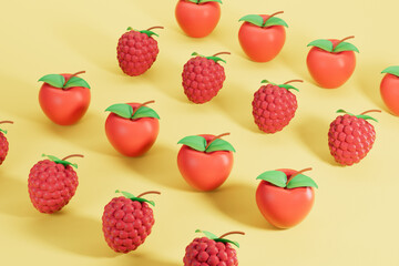 3d rendering different fruit