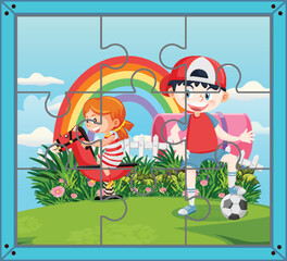 Obraz na płótnie Canvas Photo jigsaw puzzle game template