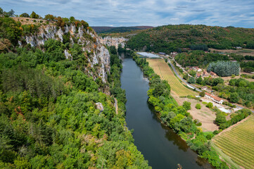 Fototapeta na wymiar The valley of Lot river see the village of Saint Cirq Lapopie, Lot department, France, High quality photo