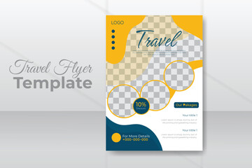 Travel poster or Yellow Travel flyer template for travel agency