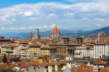 Fototapeta na wymiar Cathedral of Santa Maria del Fiore and Giotto's Bell Tower. Florence, Italy. Panorama of the city