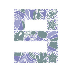 Organic rounded shapes, abstract creative minimalist letter,  .natural freehand textures