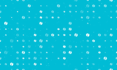 Seamless background pattern of evenly spaced white cd symbols of different sizes and opacity. Vector illustration on cyan background with stars