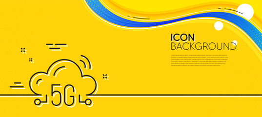 Obraz na płótnie Canvas 5g cloud computing line icon. Abstract yellow background. Wireless technology sign. Mobile wifi internet symbol. Minimal 5g cloud line icon. Wave banner concept. Vector