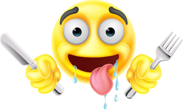Drooling Hungry Emoticon Knife Fork Cartoon Face