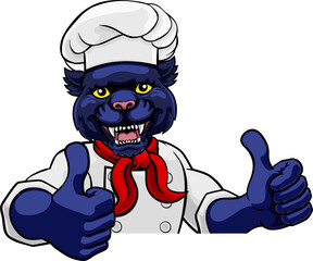 Panther Chef Mascot Sign Cartoon Character