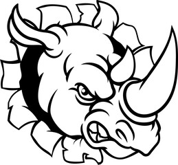 Rhino Angry Sports Mascot Breaking Background