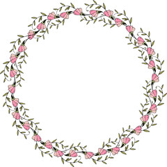 Wreath flowers hand drawn doodle, wedding decoration, round frame. PNG.