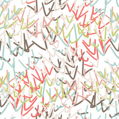 Fantasy messy freehand doodle geometric shapes seamless pattern. Infinity ditsy scribble abstract card, layout. Creative background. Textile, fabric, wrapping paper.
