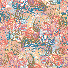 Fantasy messy freehand doodle geometric shapes seamless pattern. Infinity ditsy scribble abstract card, layout. Creative background. Textile, fabric, wrapping paper.