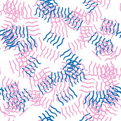 Fantasy messy freehand doodle geometric shapes seamless pattern. Infinity ditsy scribble abstract card, layout. Creative background. Textile, fabric, wrapping paper.