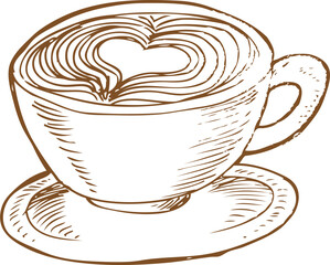 cup of coffee with heart, hand drawn