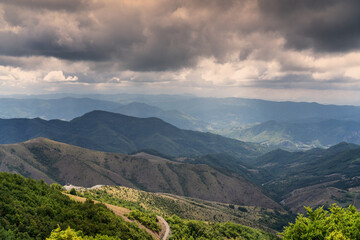 Naklejka premium Beautiful summer mountain landscape, green hills of Kopaonik in Serbia. Travel to Balkans