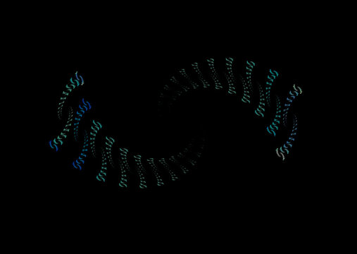 Symmetrical blue-green fractal on a black background.
