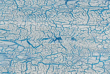 The texture of cracked paint. White texture with a craquelure effect on a blue background