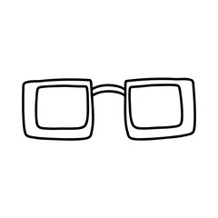 Hand drawn doodle glasses. Vector sketch illustration of black outline eyeglasses, linear icon, sunglasses for print, coloring page, design, logo