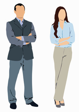 Business man and women standing in pose