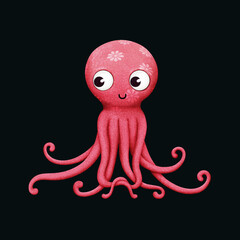Cartoon octopus girl illustration isolated, cute character