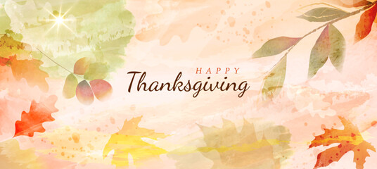 Fototapeta premium Autumn background for thanksgiving day. Abstract art in a watercolor style.