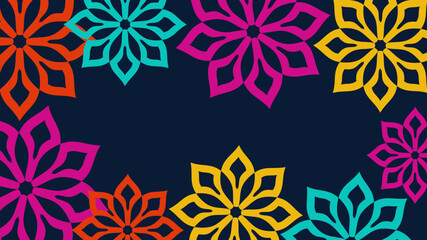 Vector. Web banner, poster, cover, splash screen, social media with copy space for text. Perforated bright patterns Papel Picado pattern hand-drawn on a colored background. Spanish Heritage Month.