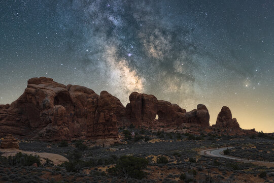 Rock Formation Against Starry Milky Way Sky