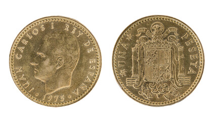One ( 1 ) peseta coin from Spain with the sphinx of King Juan Carlos I and the constitutional coat...