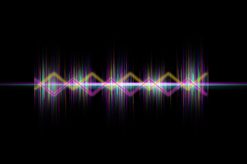 sound wave in blue green color light dynamic flowing on black background in concept of music, sound, science or technology.