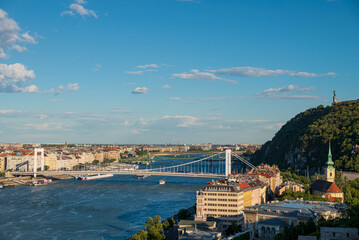 High angle view of Budapest and the Erzsébet Bridge