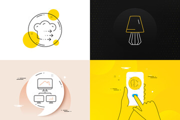 Minimal set of Work home, Food delivery and Face id line icons. Phone screen, Quote banners. Table lamp icons. For web development. Freelance work, Chef cook, Phone scanning. Bedside lamp. Vector