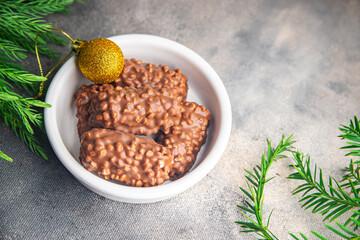 christmas cookie dessert chocolate chip cookies nuts, dried fruits New Year sweet dessert holiday meal food snack on the table copy space food background 