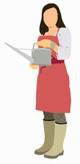 illustration of female gardener with gardening equipments	