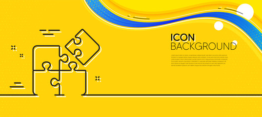 Obraz na płótnie Canvas Puzzle line icon. Abstract yellow background. Engineering strategy sign. Minimal puzzle line icon. Wave banner concept. Vector