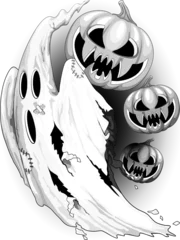 Papier Peint photo Dessiner Ghost and Pumpkin drôle Nightmare Escape noir et blanc