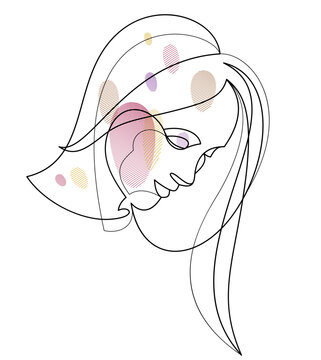 recommend clip art: Woman beauty face vector linear illustration, delicate line art of attractive girl portrait, abstract feminine drawing minimal style isolated.