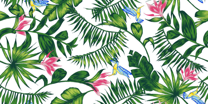 seamless pattern with flowers and birds