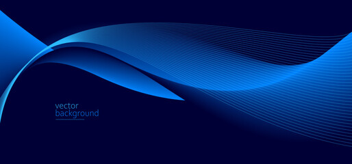 Obraz premium Flowing dark blue curve shape with soft gradient vector abstract background, relaxing and tranquil art, can illustrate health medical or sound of music.