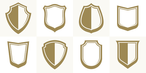 Classic shields vector set, ammo emblems collection, defense and safety icons, empty and blank design elements. - obrazy, fototapety, plakaty