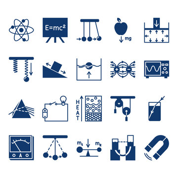 Physics icon set in glyph style