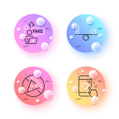 Fake internet, Prohibit food and Balance minimal line icons. 3d spheres or balls buttons. Heart rating icons. For web, application, printing. Vector