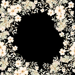 .Watercolor autumn wedding card with wildflowers, berries and leaves.