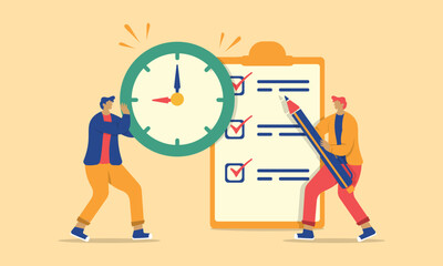 Schedule business appointment, important date, working project plan or reminder concept, smart businessman using pencil to mark important appointment date on calendar with alarm clock.