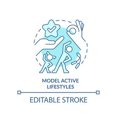 Model active lifestyles turquoise concept icon. School leader role in mental health abstract idea thin line illustration. Isolated outline drawing. Editable stroke. Arial, Myriad Pro-Bold fonts used