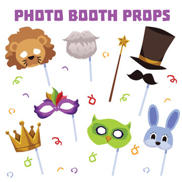 Photo booth props set of masquerade masks flat vector illustration isolated.