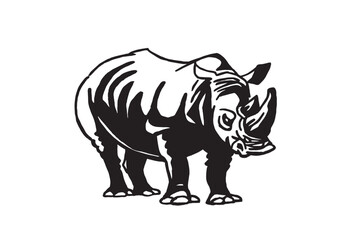 Vector illustration of rhino isolated on white background, grey rhinoceros 